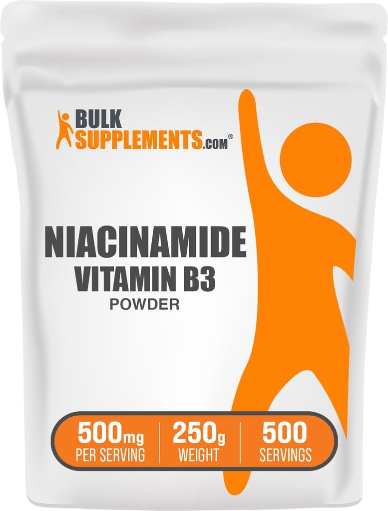 BulkSupplements.com Niacinamid Pulver - Vitamin B3 Pulver, Niacinamid-Ergänzung, Niacinamid 500mg - B3 Vitamine für Haut, Glutenfrei, 500mg pro Servierung, 250g (8.8 oz) (Pack von 1)