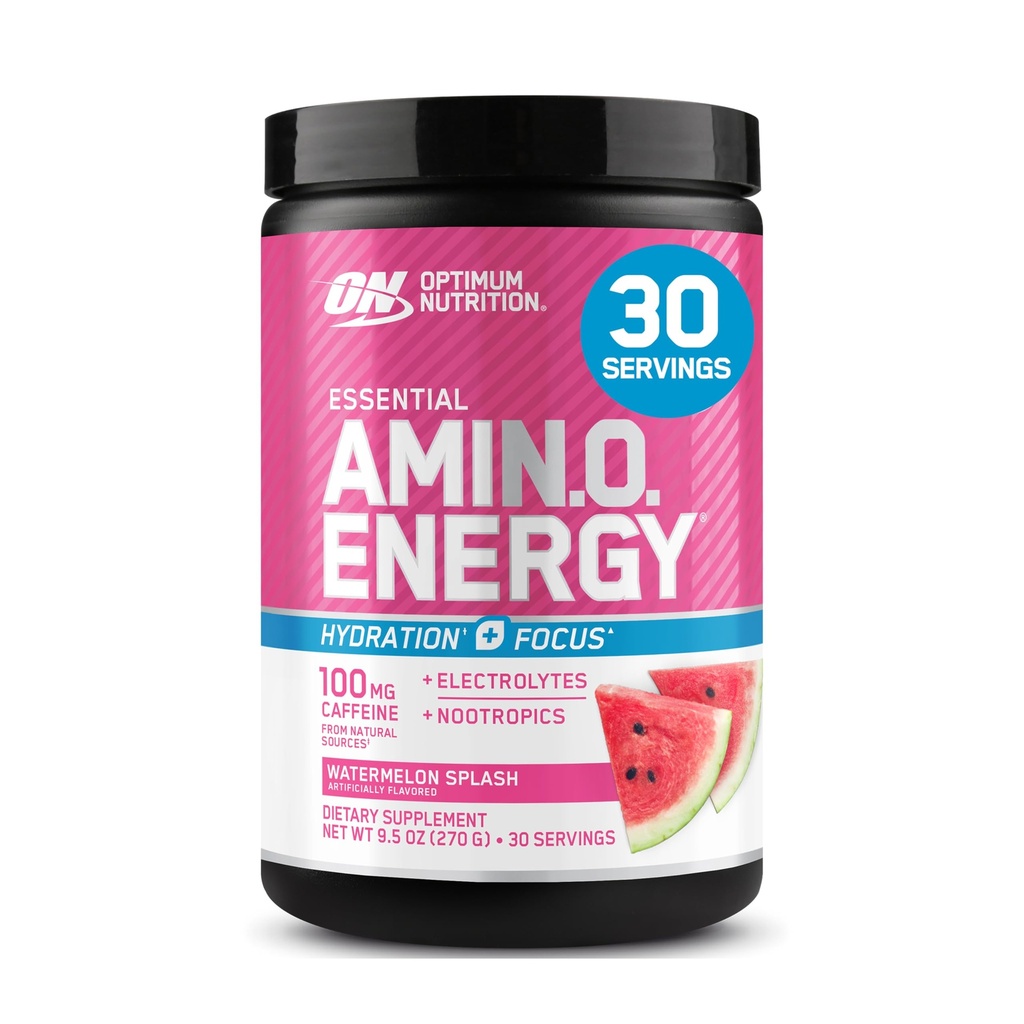Optimum Nutrition Amino Energy Powder Plus Focus, mit BCAA, Elektrolyten und Koffein, Wassermelone, 30 Portionen (Packaging May Vary)