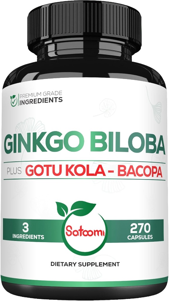 1520mg Ginkgo Biloba Ergänzungen mit Gotu Kola Leaf, Bacopa Monnieri - 270 Kapseln - Extra Stärke Unterstützung für Gehirn Gesundheit, Gedächtnis Funktion, Fokus & Vision Qualität - 3 Monate Versorgung