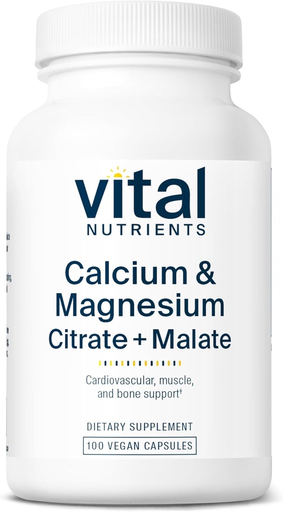 Vital Nährstoffe Calcium und Magnesium | Citrate und Malate Complex | Vegan Ergänzung | Unterstützung Knochenstärke, Muskel- und Herz-Kreislauf-Gesundheit* | Gluten, Milch und Soja Frei | Non-GMO | 100 Kapseln