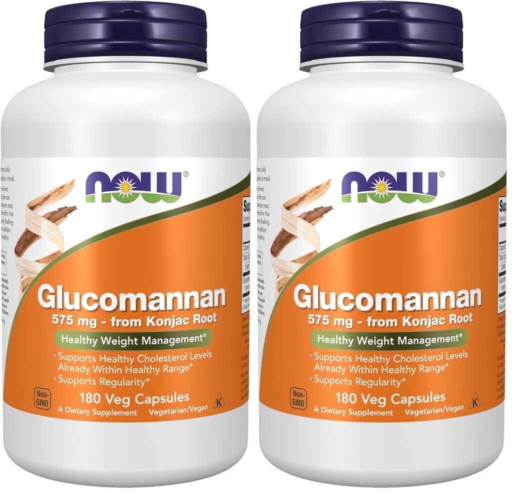 MAINTENANT Aliments suppléments, Glucomannan (Amorphophalus konjac) 575 mg, soutient la régularité*, la gestion du poids santé*, 180 capsules veg (paquet de 2)