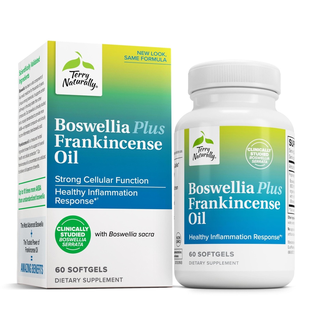 Terry naturellement Boswellia Plus Frankincense Oil - Supplément de soutien conjoint pour soutenir la mobilité et le confort interarmées - Soutien santé cellulaire avec Boswellia & Frankincense Oil - 60 Softgels