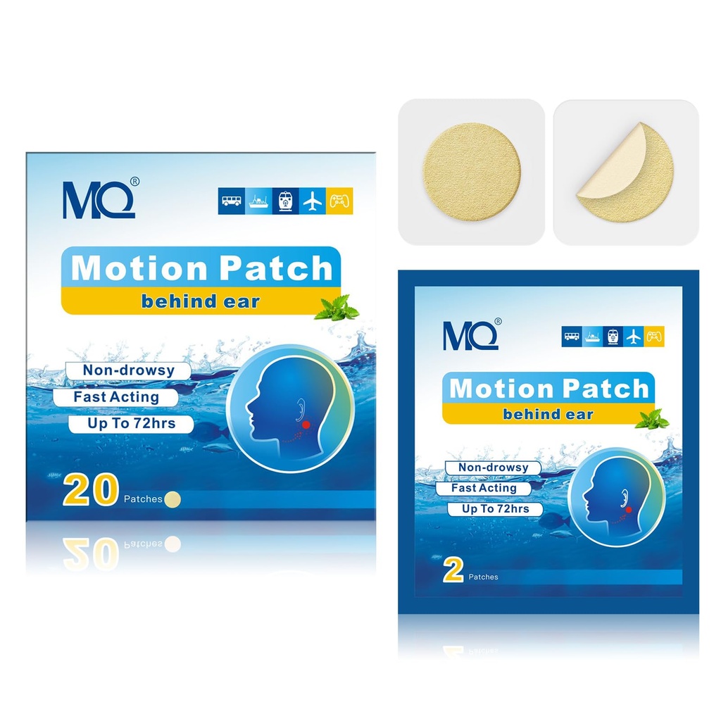MQ 20ct Motion Sickness Patches, Light Color, Sea Sickness Patches Non Drowsy & Waterproof, Cruise Ship Travel Essentials, Fast Acting & Long Lasting 72H