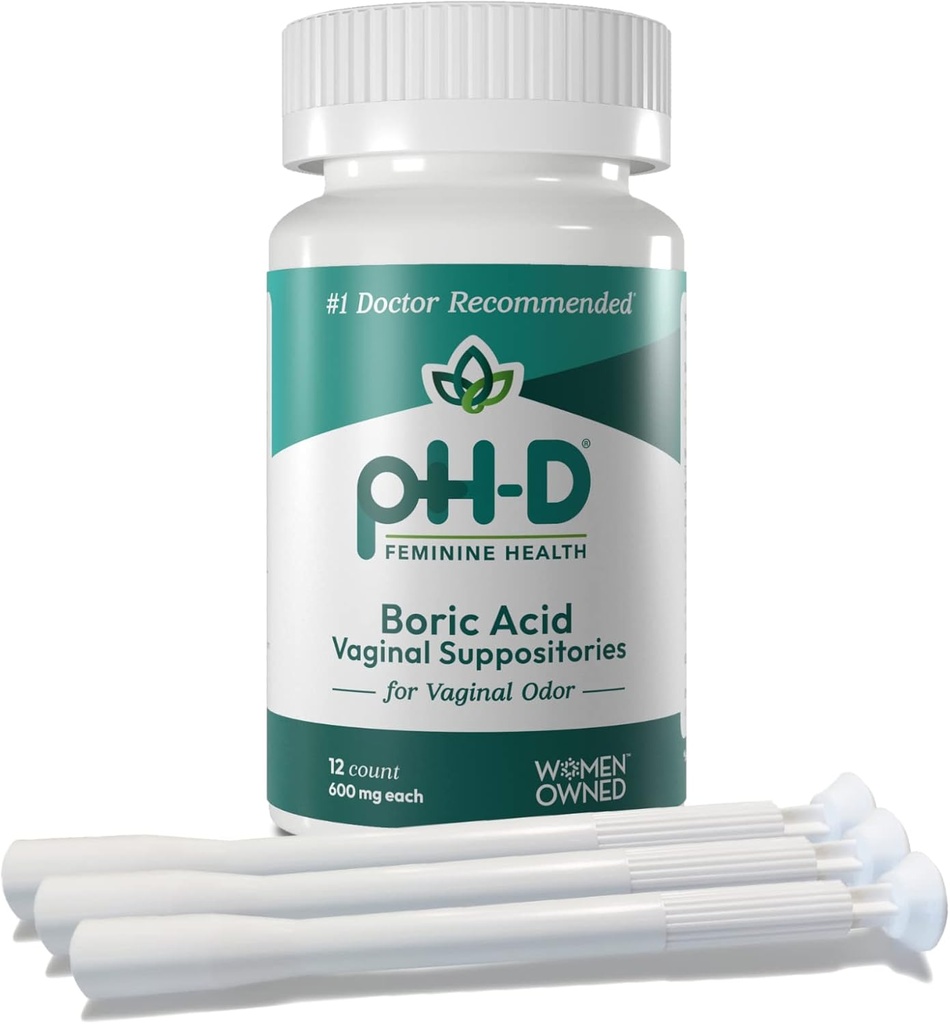 pH-D Feminine Health - Borsäure Starter Bundle - pH-D Borsäure Vaginal Suppositorien 12 Zähler und 3 Vaginal Suppositorien Applikatoren