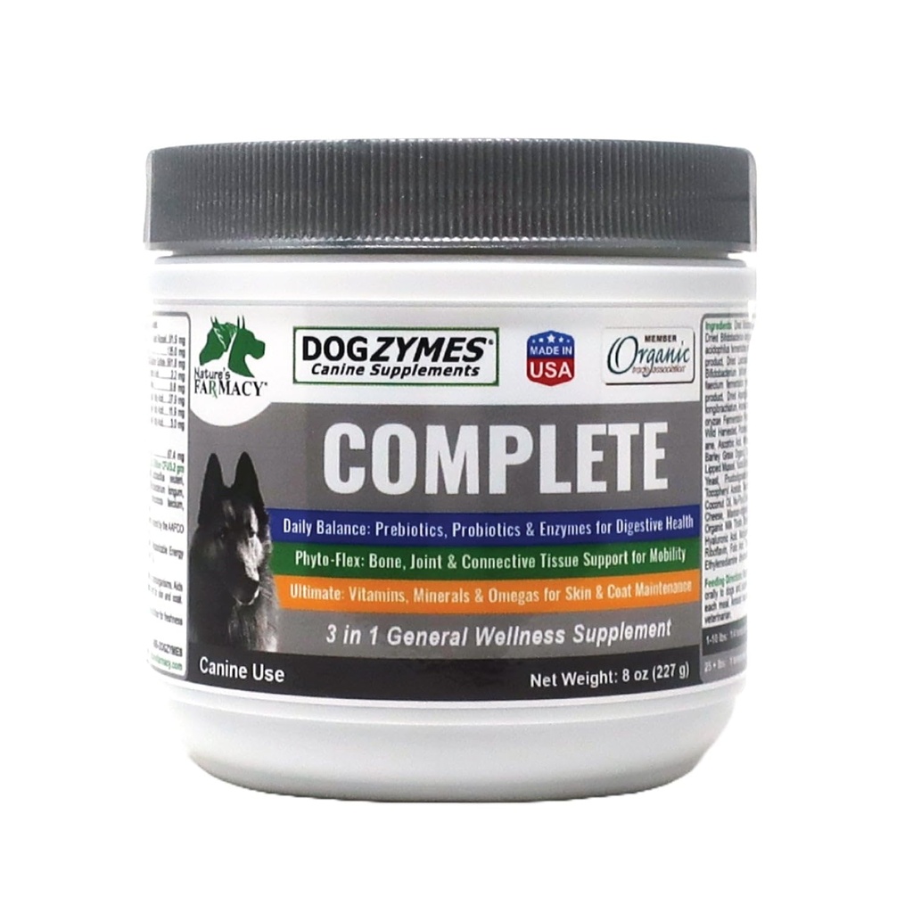 Dogzymes Complete - Probiotika, Präbiotika, Glucosamin, Chondroitin, MSM und Hyaluronsäure, komplette Haut- und Mantelpflege (8 Unze)