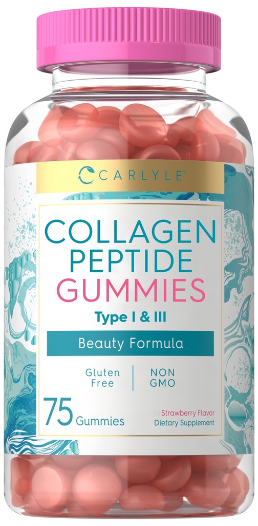 Carlyle Collagen Gummies | Strawberry Flavor Beauty Supplement | Hydrolysierte Collagen Peptide für Damen & Herren | Typ 1 & 3 | Non-GMO, Glutenfrei