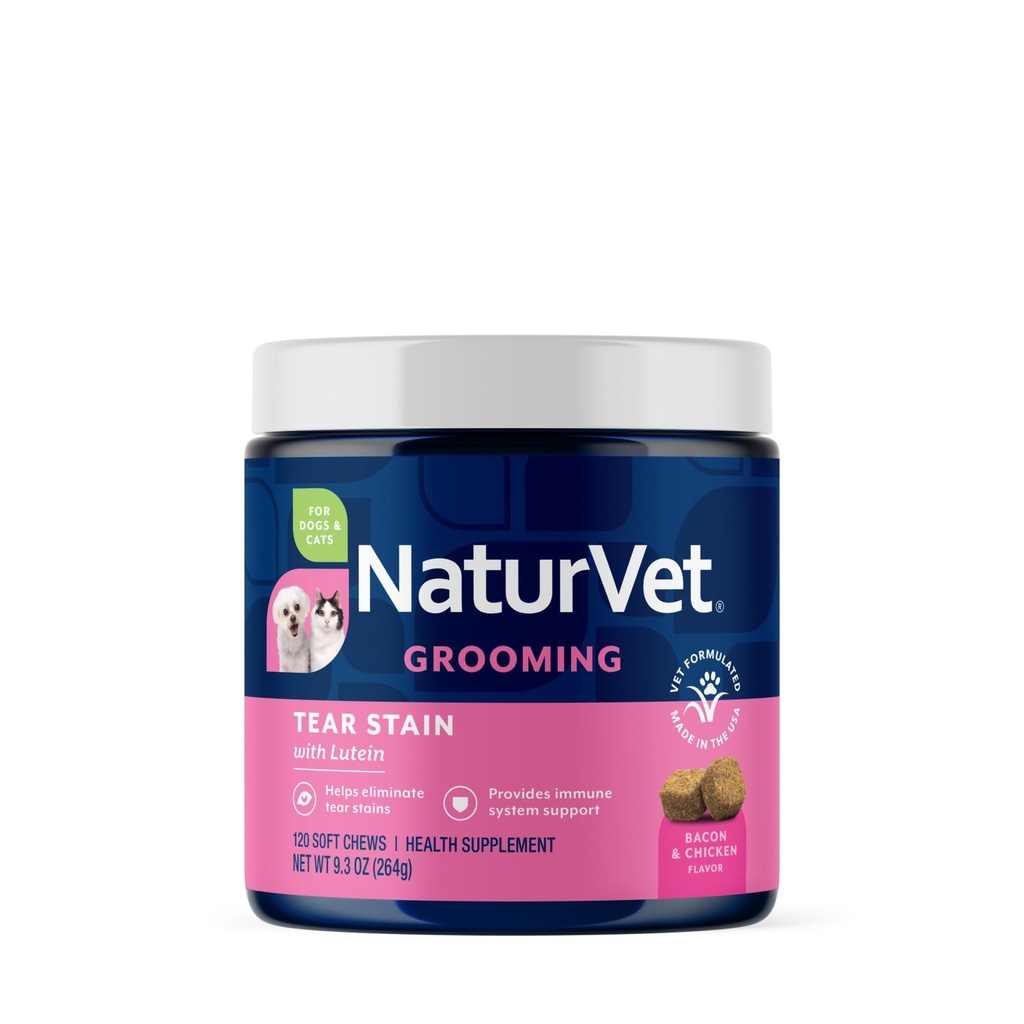 NaturVet Lutein Tear Stain Ergänzungen für Hunde & Katzen – Verhindert Tear Stains für Hund, Katzenzucht – Inklusive Oregon Grape Root, Marshmallow Root, Cranberry Extract – 120 Ct.