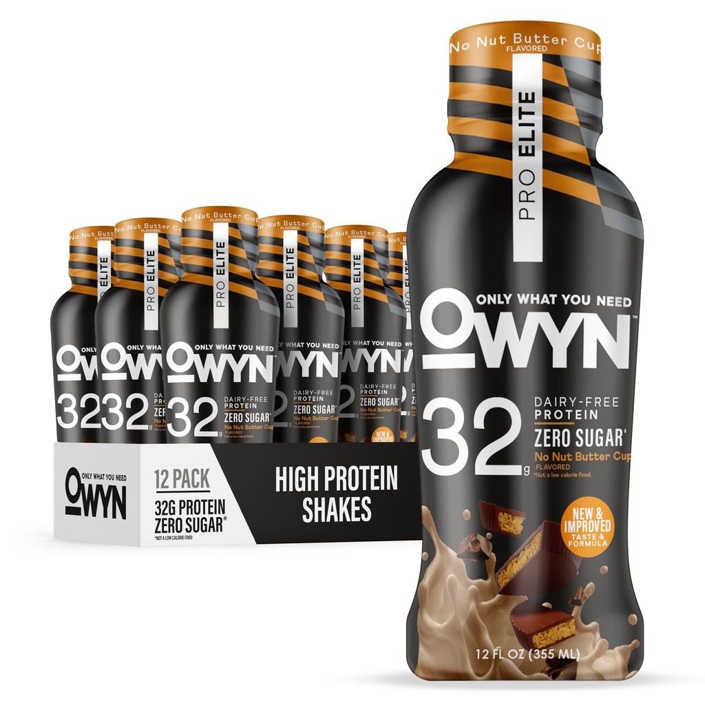 OWYN seulement ce dont vous avez besoin Pro Elite végétalien à base de haute protéine Keto Shake, pas de tasse de beurre de noix, Zéro sucre, 32g de protéines, Omega-3, Prébiotiques, Superaliments verts pour l'entraînement et la récupération, 0g Net Carbes