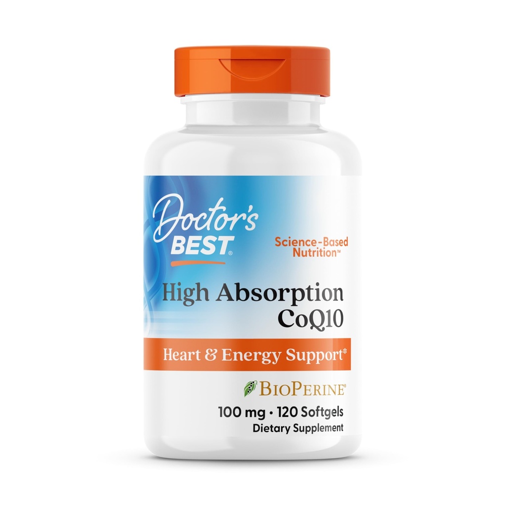 Meilleur CoQ10 d'absorption élevée du docteur avec biopérine, sans gluten, naturellement fermenté, santé cardiaque, production d'énergie, 100 mg, 120 Compte