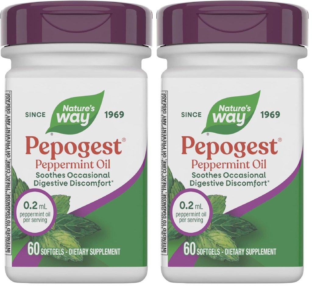 Nature's Way Pepogest Peppermint Öl, Beruhigt Occasional Gastrointestinal Discomfort*, 60 Softgels (Pack von 2)