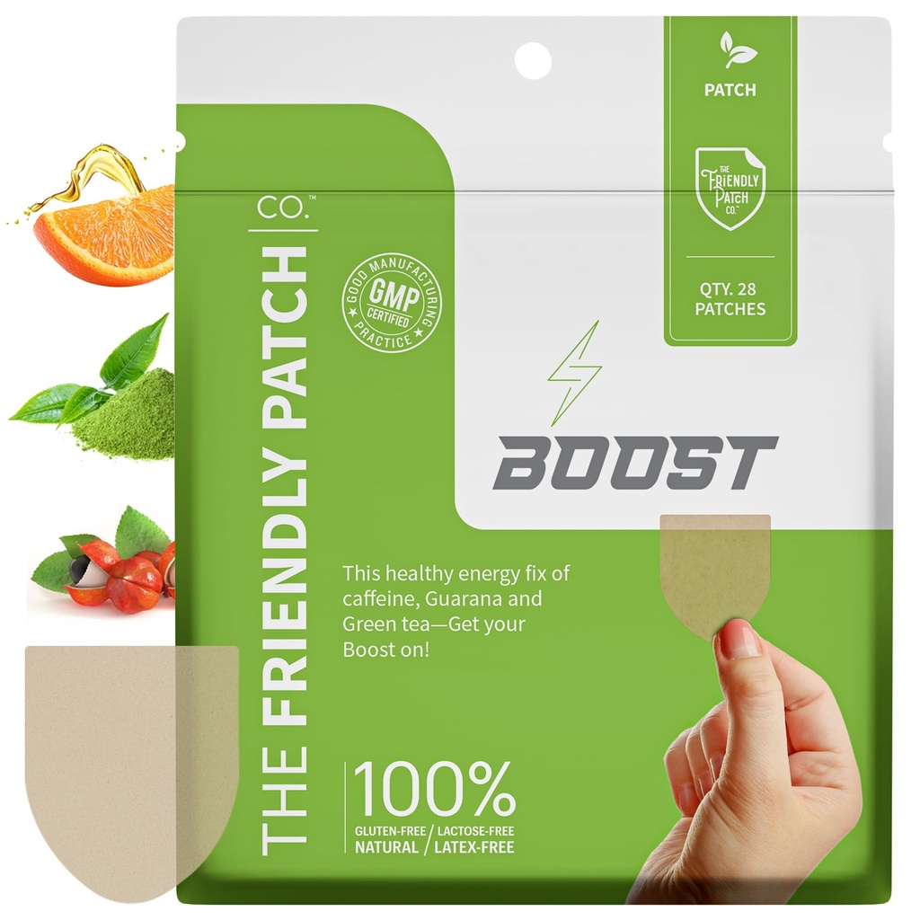 The Friendly Patch Boost Energy Patch - 28 Day Supply - Energy & Focus Patches, Koffein, Guarana - Clarity & Energy - Plant-Powered, Focus - Wellness Patches