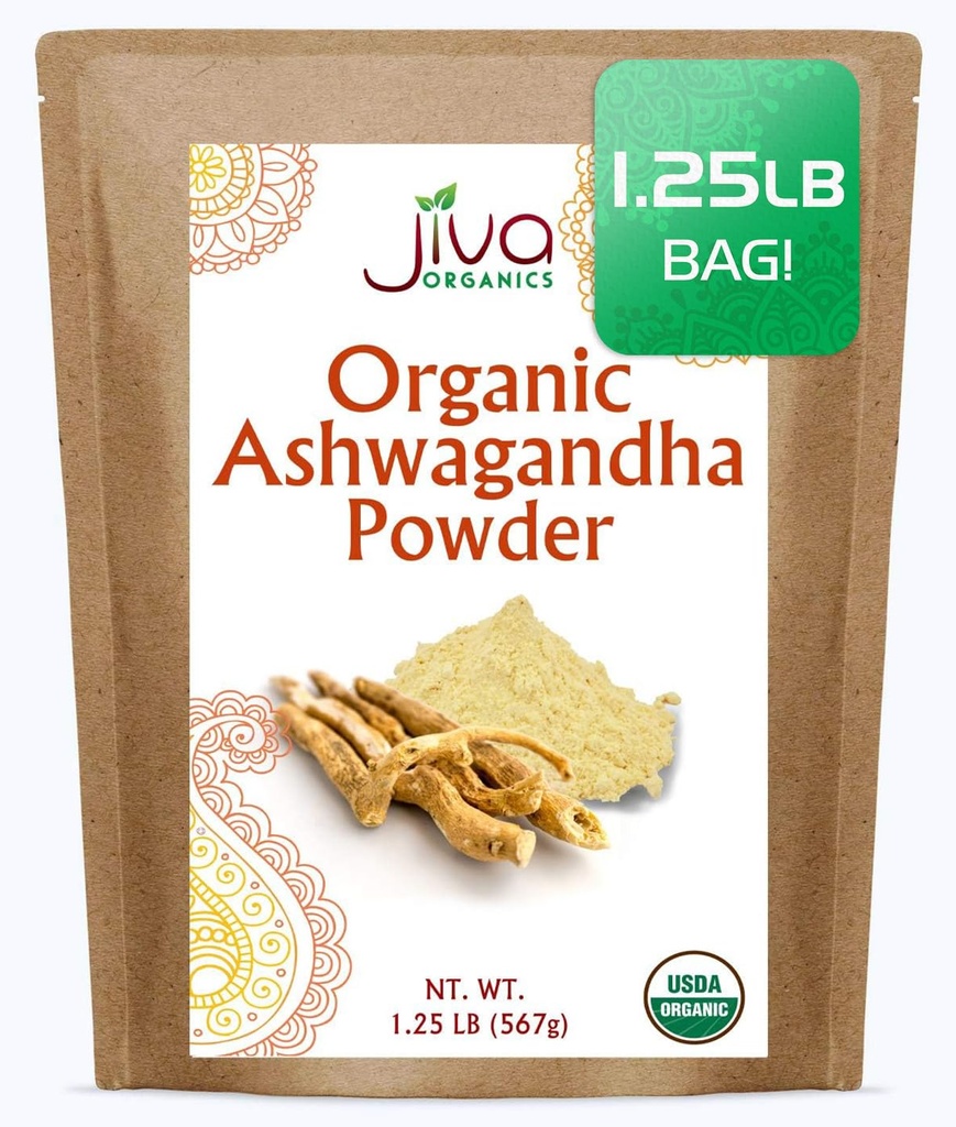 Jiva Organics Ashwagandha Root Powder 1.25 Pfund (20oz) - Glutenfrei, Indischer Ginseng, Roh, Rein, Non-GMO, Lab Tested Ayurvedic Indian Powder