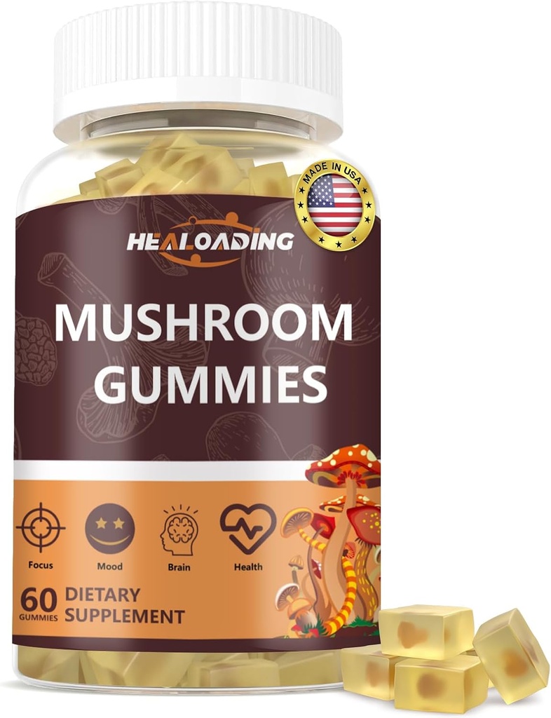 Mushroom Gummies: 10 Functional Mushrooms in One - Lion's Mane, Reishi, chagaCordyceps & More - Natural Focus & Energy Support- Vegan, Non-GMO-60 Gummies