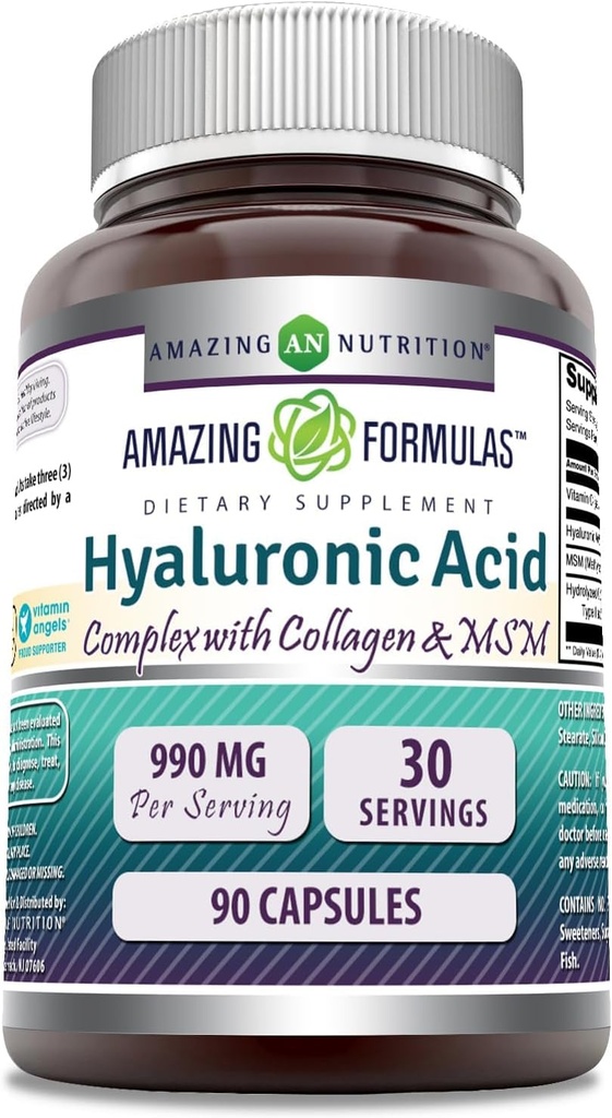 Erstaunliche Formeln Hyaluronsäure Super Complex mit MSM, Collagen Typ I & III, und Vitamin C | 990 Mg | 90 Kapseln Ergänzung | Non-GMO | Gluten Free | Made in USA