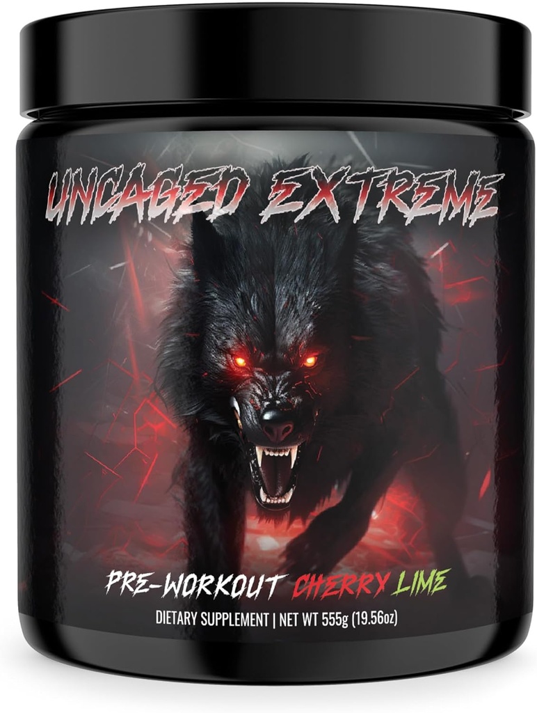 Uncaged Extreme Pre-Workout Powder - Extreme Energy, Focus, Nitric Oxide & Muskelpumpe - Extreme Formel mit L-Citrulline, Beta-Alanine, Rhodiola Rosea - 30 Servietten - 1.22 Pfund - Kirsch Lime