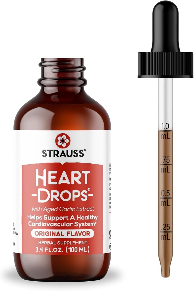 Strauss Naturals Heart Drops – Natürliche Mistletoe & Aged Knoblauch Extrakt Herz-Gesundheits-Ergänzung – Hilft Pflege gesundes Herz-Kreislauf-System – Vegan & Non-GMO – 100 ml Flasche