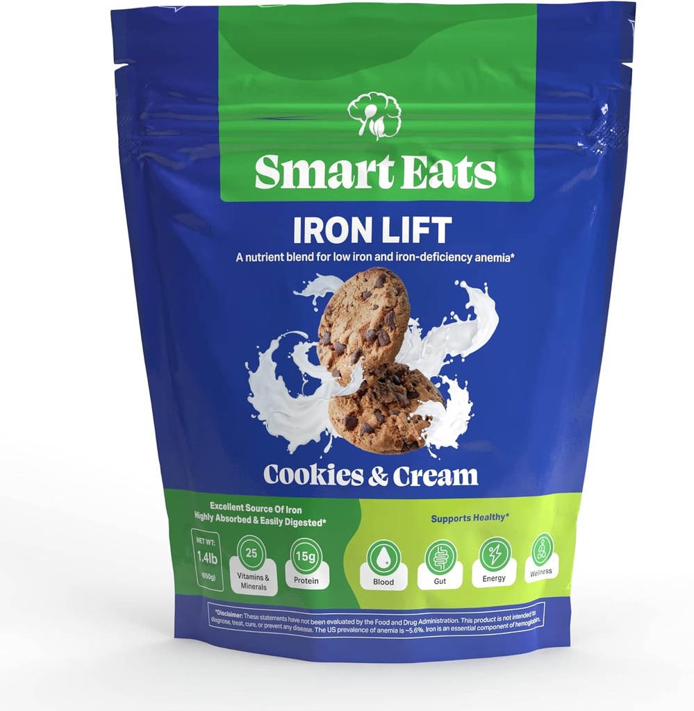 Smart Eats Iron Lift | Pulver Eisen Ergänzung | Mehr Energie | Sanfte Eisen | Unterstützung Haar, Haut, Verdauung | Groß für Kinder & Erwachsene | macht schmackhafte Getränke / Glatte | Cookies & Cream | 30 Scoops