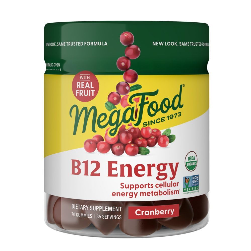 MegaFood Vitamin B12 Energy Gummis - Vegan - Mit Methyl B12 Vitamine zur Unterstützung Cellular Energy Production - Cranberry - Daily Vitamin B12 Supplement - USDA Organic - 70 Gummis, 35 Portionen