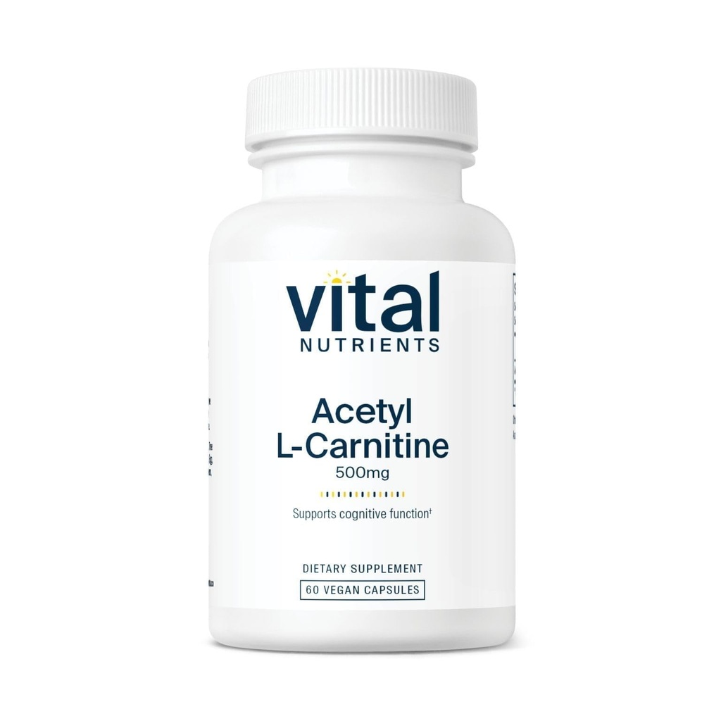 Vital Nährstoffe Acetyl L-Carnitin 500mg | Gehirn, Gedächtnis und kognitive Unterstützung Supplement* | Vegan | Gluten, Dairy, Soy Free | Non-GMO | 60 Kapseln