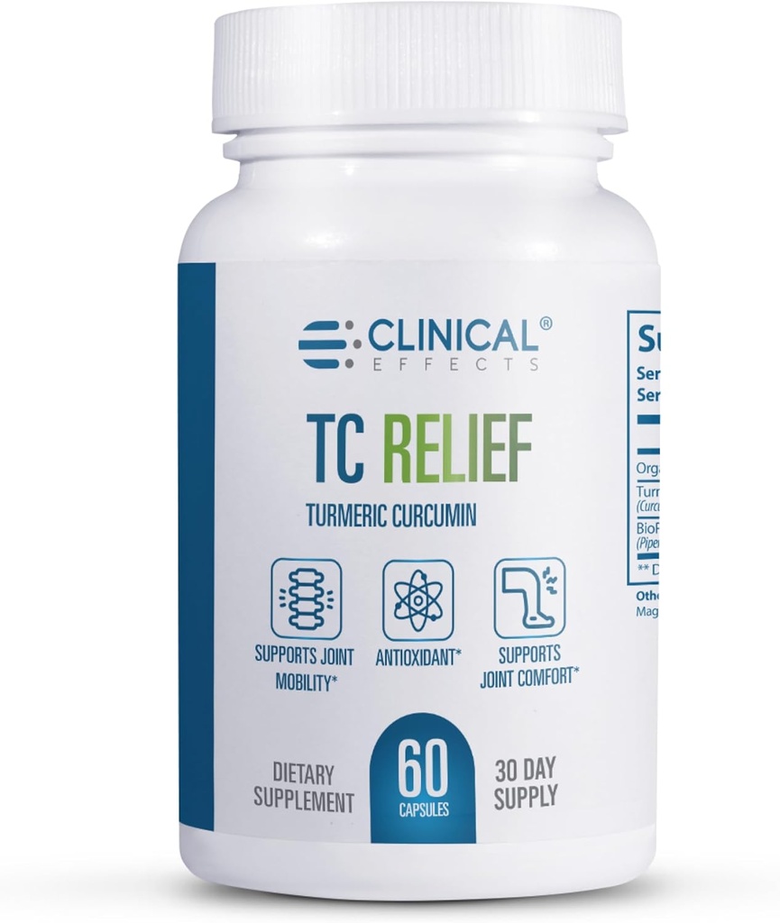 Klinische Effekte TC Relief - Kurkuma mit Bioperine Black Pepper - Gemeinsame Ergänzung für Komfort und Mobilität - 60 Kapseln