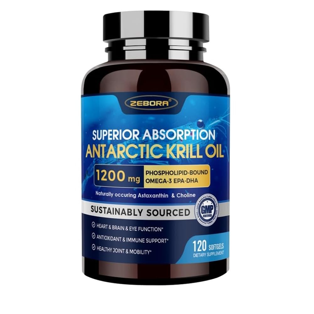 Krill Oil 1200 mg Omega 3 Supplement, Krill Oil Omega 3 mit hoher Absorption EPA, DHA, Astaxanthin & Phospholipide, unterstützt Herz & Gelenke Gesundheit, Kein Fisch Nachgeschmack - 120 Softgels (60 Servietten)