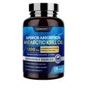 Huile de krill 1200 mg supplément Omega 3, huile de krill Omega 3 avec haute absorption EPA, DHA, Astaxanthin et Phospholipides, soutient la santé cardiovasculaire et articulaire, sans arrière-goût de poisson - 120 Softgels (60 portions)