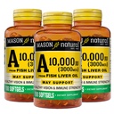 MASON Vitamine naturelle A 3000 mcg (10 000 UI) de l'huile de foie de poisson, soutient la vision et la santé immunitaire, 100 softgels, pack de 3