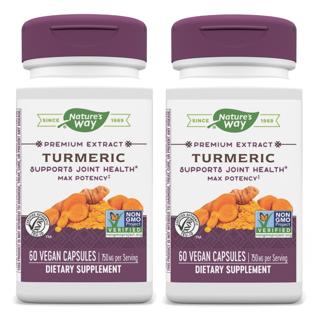 Nature's Way Turmeric Max Potency Premium Extract - Turmeric Supplement for Joint Support* - mit Turmeric Extract - für Männer und Frauen - Glutenfrei - 60 Vegan Kapseln (Pack von 2)