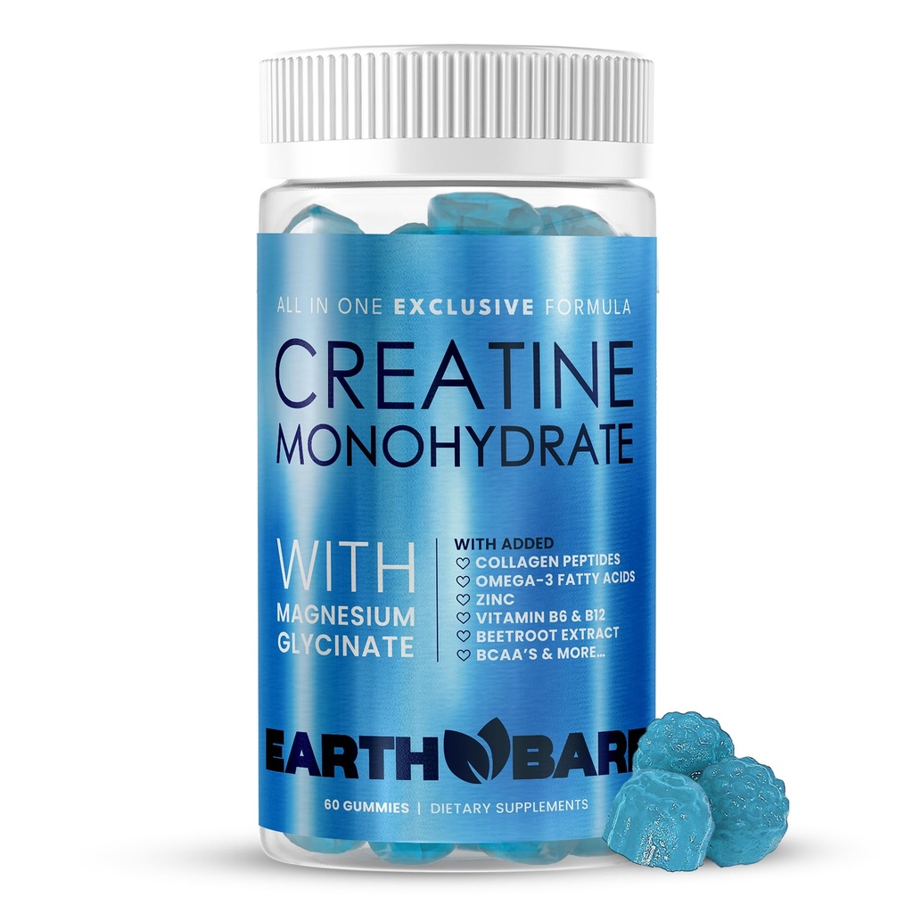 Kreatin Monohydrat und Magnesiumgummis für Erwachsene | Beta Alanine, Collagen Peptide, L-Arginin, B Vitamine | 60 Gummie