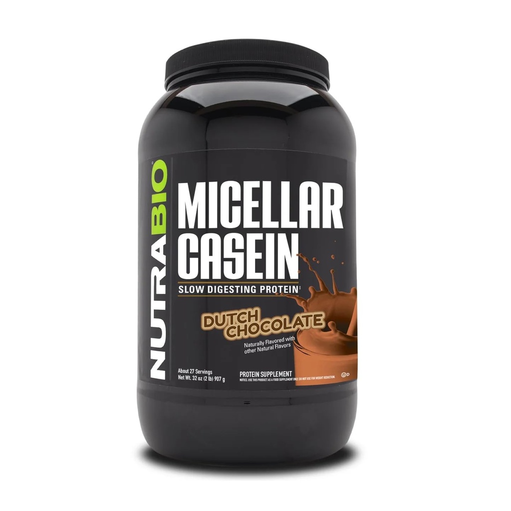 Poudre de protéines de caséine de NutraBio, poudre de casien micellaire, 25g de protéines à digestion lente, aide à vous garder complet, la récupération musculaire nuitée et la croissance, BCAA & EAA, sans gluten, sans soja, chocolat de 2lb
