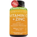 Viva Naturals Suppléments de vitamine C et de zinc 1000mg - Zinc 20mg (250 capsules de légumes) - Haute puissance et vitamine C avec du zinc pour le soutien immunitaire - Non-OGM, sans gluten (8 mois d'approvisionnement)