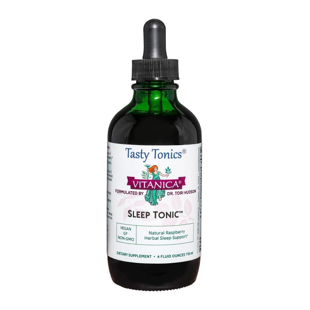 Vitanica Sleep Tonic, Natural Liquid Sleep Aid Supplement, Dr. Formuliert, Entspannung und Beruhigung Unterstützung für Erwachsene, Stress Relief, Valerian Root, Lemon Balm, Passion Flower, Vegan, 4 Unze