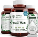 Multivitamine et minéral Nutra naturel pour les femmes et les hommes, une par jour vitamine et supplément, vitamine B1, calcium, fer, phosphore, végétarien, sans gluten, 60 comprimés faciles à avaler