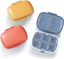 MEACOLIA 3 Pack 8 Compartiments Organisateur de pilules de voyage, Daily Pill Case Petite boîte à pilules pour la purse de poche, Portable Pill Container Medicine Organisateur de vitamines (rouge, jaune, bleu foncé)