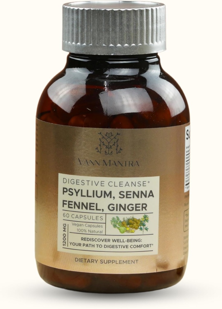 Verdauungsreiniger Kapseln - 1200mg Psyllium, Senna, Fennel, Ingwer-Extrakt - 60 Count, Natürliche Verdauungs- und Gesundheitsunterstützung Supplement, Gentle Bowel Bewegungshilfe - Vegan Formel für Balanced Gut Health