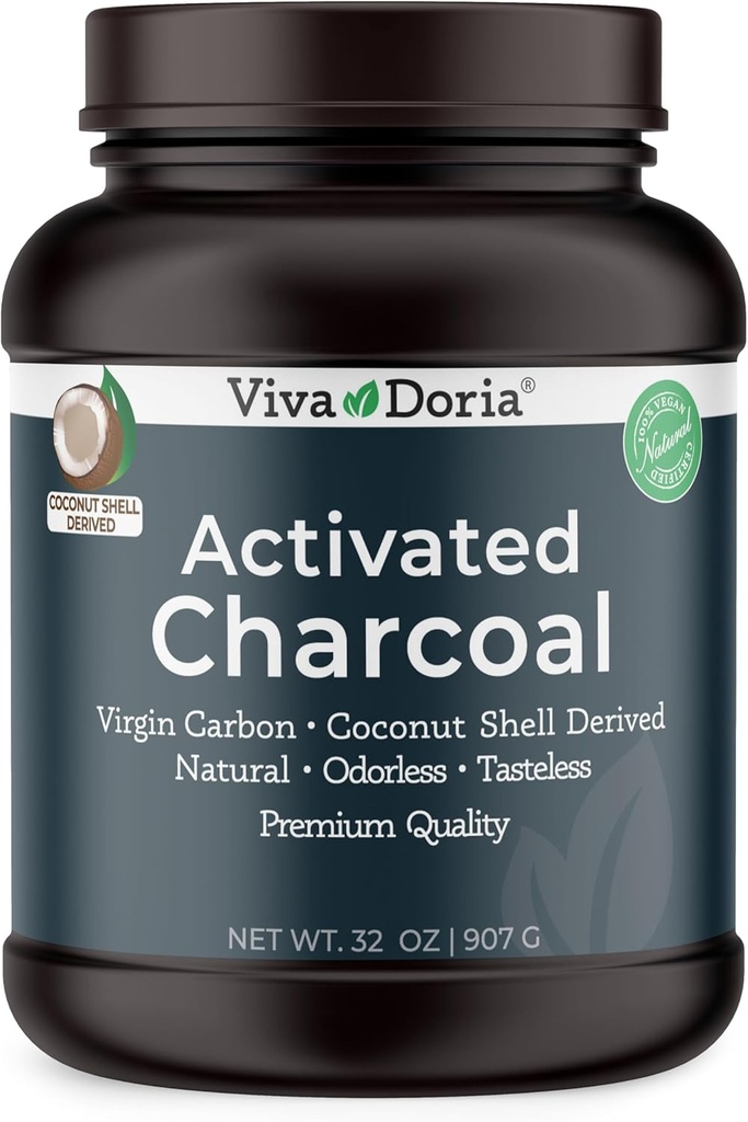 Viva Doria Virgin Activated Charcoal Powder, Coconut Shell abgeleitet, Lebensmittel Grad, 32 Oz