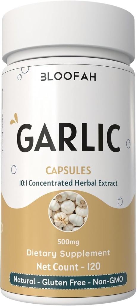 Knoblauch Kapseln 500mg | Konzentrat 10:1 Extraktpulver | Allium sativum | Non-GMO, Glutenfrei | Keine künstlichen Zusatzstoffe | GMP-zertifiziert | Odorless & Easy to Take (120 Count (Pack von 1))
