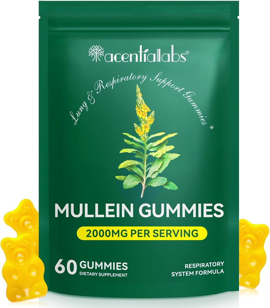 Mullein Gummies for Lung Cleanse,Natural Mullein for Lung Cleanse Support,Lung Cleanse for Smokers,Mullein Herbal Supplements with Chlorophyll (60 Chews)