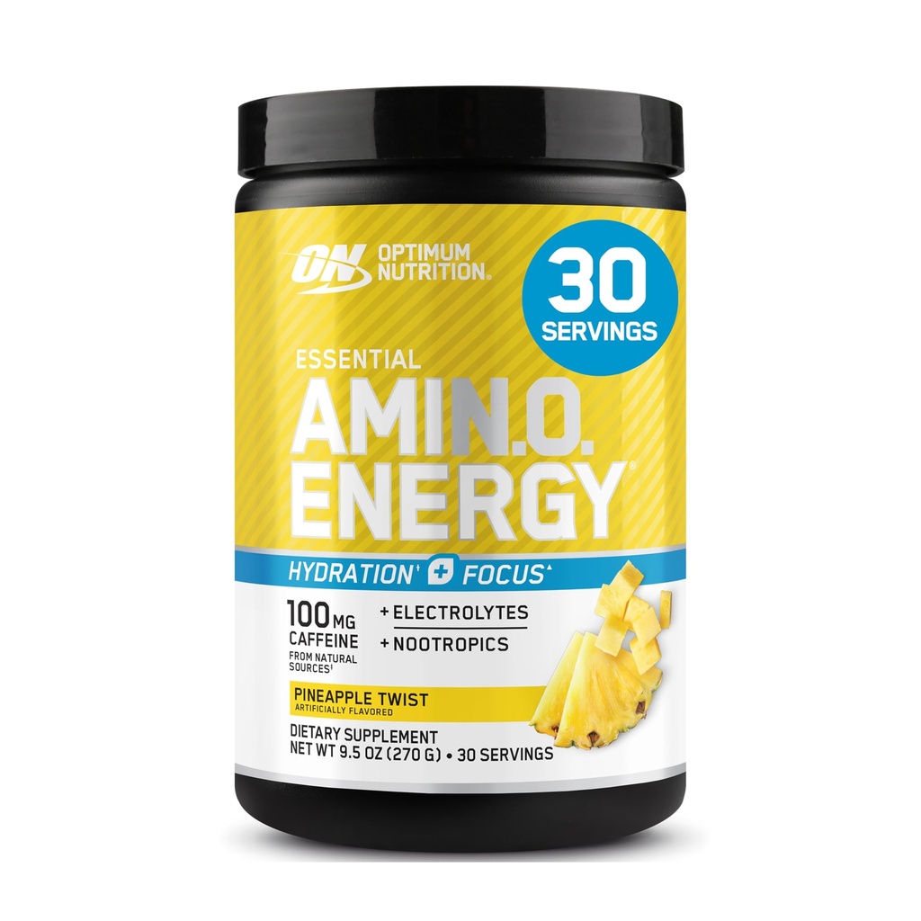 Optimum Nutrition Amino Energy Powder Plus Hydration, mit BCAA, Elektrolyten und Koffein, Ananas-Twist, 30 Portionen (Packaging Mai Vary)