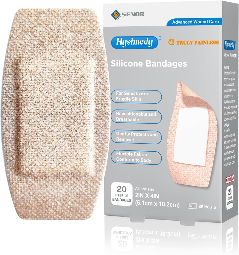 Silicone Adhesive Bandages Große Größen für empfindliche zerbrechliche Haut 2"x4" 20 Count Flexibel Stoff Latex freie hypoallergene atmungsaktive XL Bandagen für adhesive Allergy Wounds