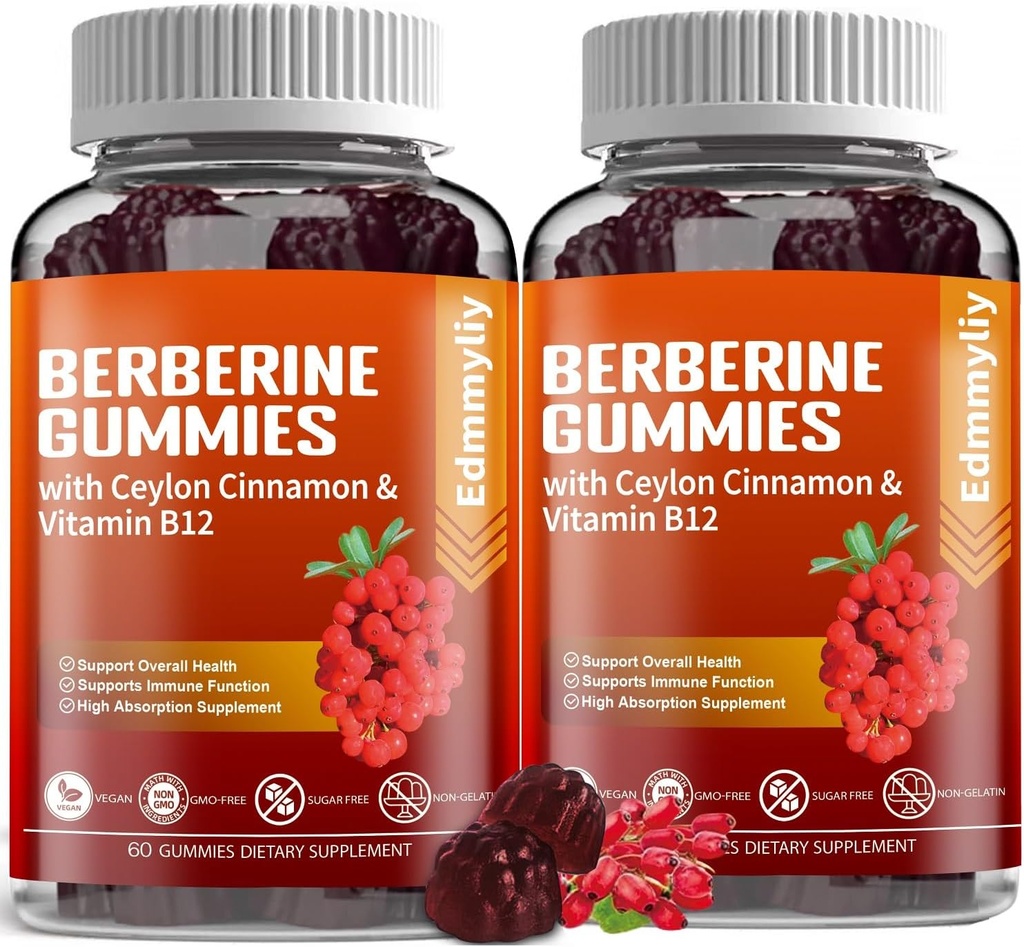 Supplément berbère avec cannelle Ceylan - Sans sucre Berberine bio 1500mg Gommies pour les hommes et les femmes - Soutien pour l'Immune et le métabolisme et l'énergie