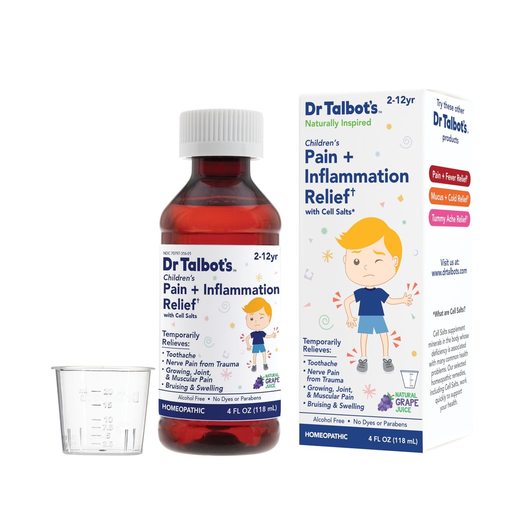La douleur du Dr Talbot + médecine liquide de soulagement de l'inflammation pour les enfants, y compris la coupe posologique, le jus de raisin, 4 Fl Oz (paquetage mai Vary)
