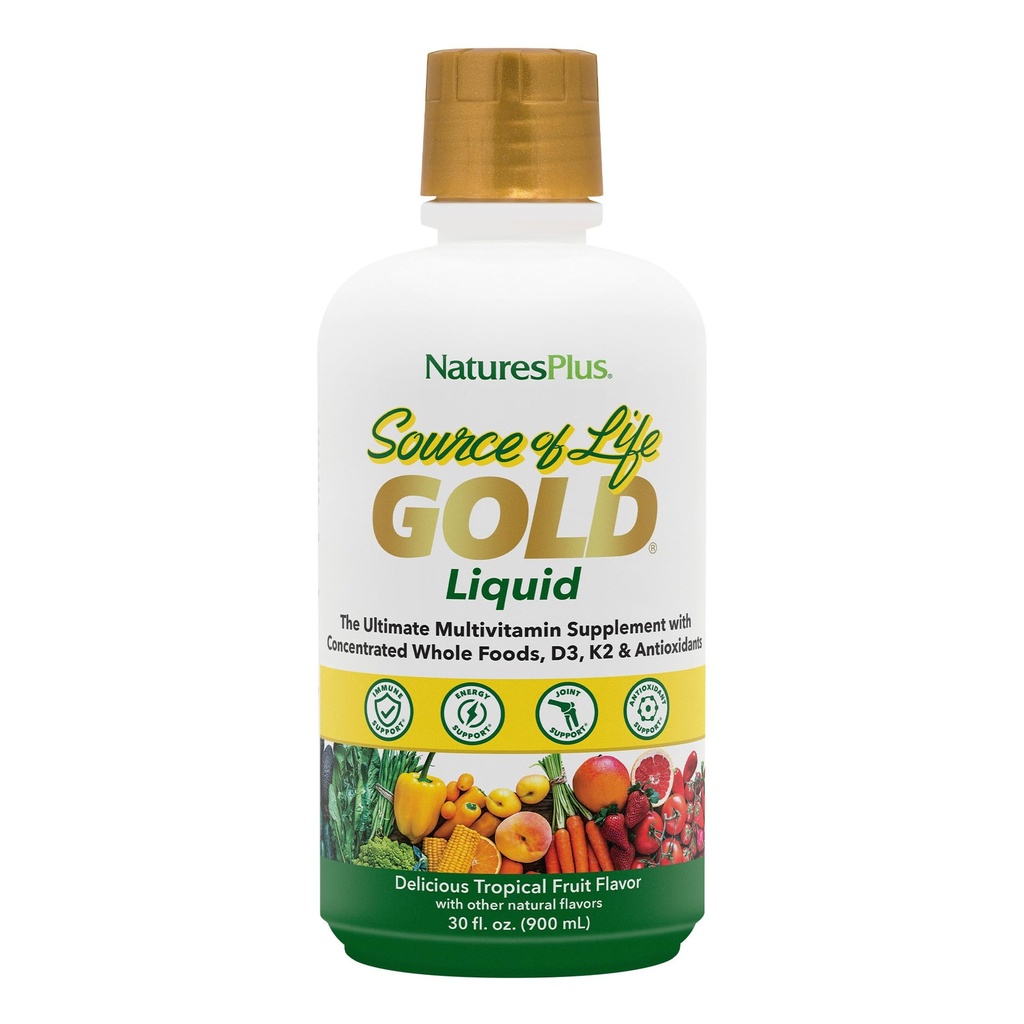 NaturesPlus Quelle des Lebens Gold Multivitamin Flüssigkeit - 30 oz - mit Vitaminen D3, B12 & K2 - Blut, Knochen & Immununterstützung - Vegetarisch & Glutenfrei - 30 Servierungen