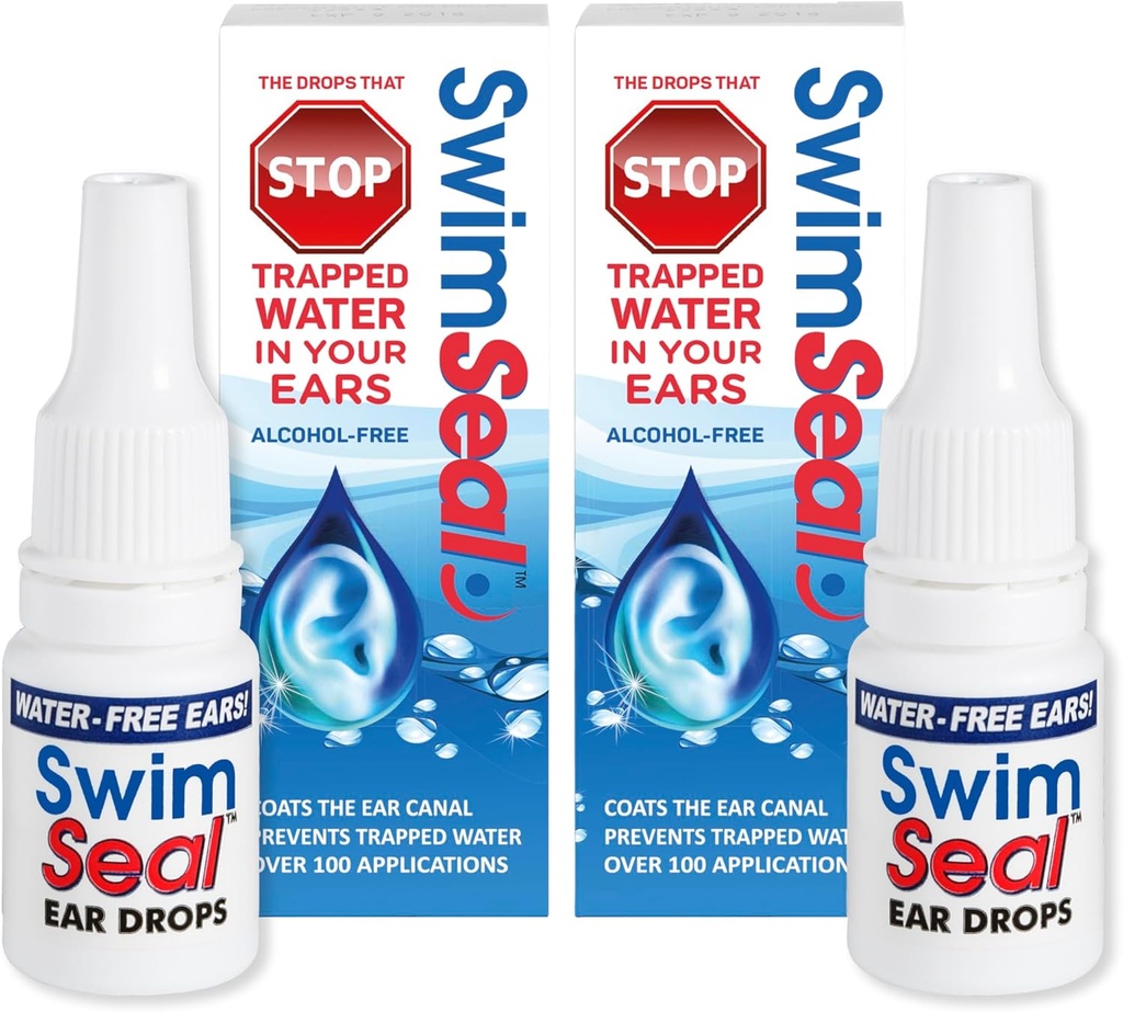 SwimSealTM Twin-Pack All Natural Swimmer's Ear Drops für den täglichen Gebrauch statt Alkohol Drops oder Ohrstöpsel. Die Lösung für Ihre Ohren für alle Wasserexposition für alle Altersgruppen.