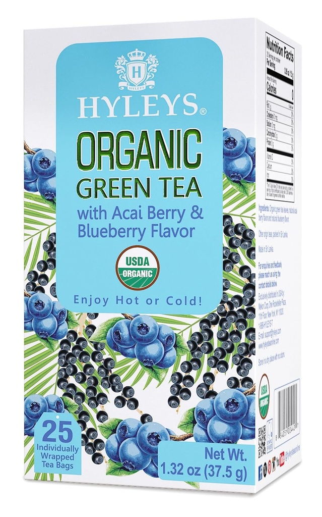 Hyleys Organic Green Tea Acai Berry und Blueberry Flavor - 25 Teebeutel - (6 Pack - 150 Teebeutel insgesamt)