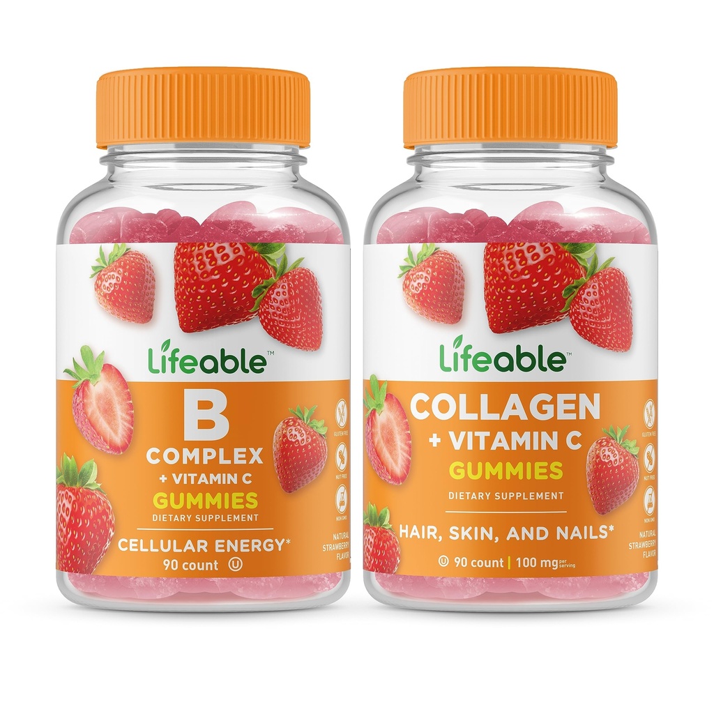 Lebensfähiger B-Komplex + Collagen & Vitamin C, Gummie Bundle - Große Verkostung, Vitamin-Ergänzung, Glutenfrei, GVOfrei, Kaugummi