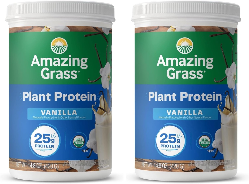 Erstaunliches Gras Vegan Protein Pulver, Pflanzenbasierte organische Mischung mit 25g Protein, Milch, Gluten & Soy Free - Creamy Vanilla (10 Servierungen) (Pack von 2)