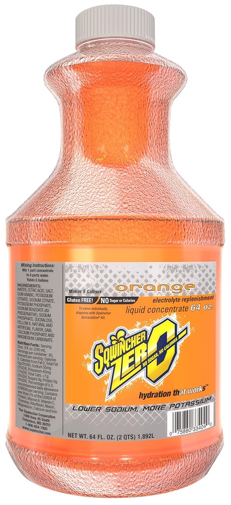 Sqwincher Zero Liquid Concentrate| Orange Flavored | Sugar Free | Low Calorie | Low Sodium | Electrolyte Replenishment Hydration Drink Mix | Machen 5 Gallons of Beverage | 64 oz (Pack von 6)