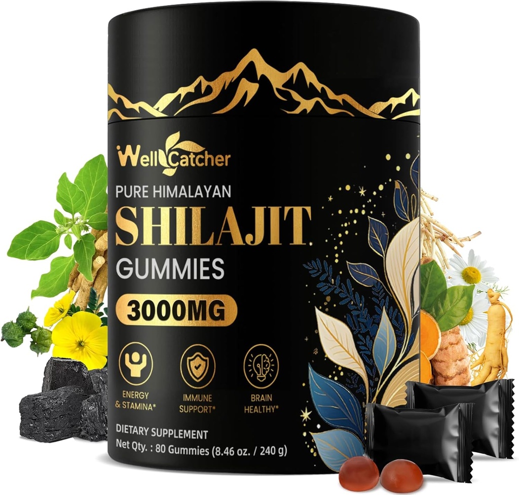Shilajit Gummies for Men Women: Pure Himalayan Organic Shilajit with Ashwagandha 85+ Trace Minerals & Fulvic Acid Individually Wrapped for Energy Brain Immunity Support No Sugar 40 Servings