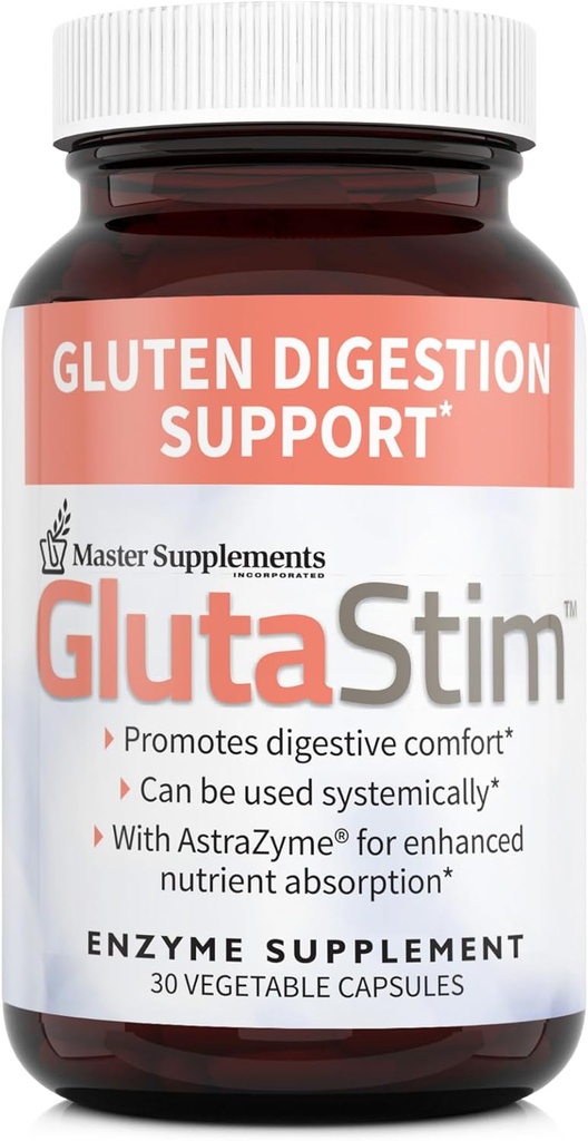 Master Supplements GlutaStim - 30 Gemüse Kapseln - Gluten Verdauungsunterstützung - Bietet Verdauungsunterstützung + Gas & Bloating Relief - Vegan, Glutenfrei - 30 Portionen
